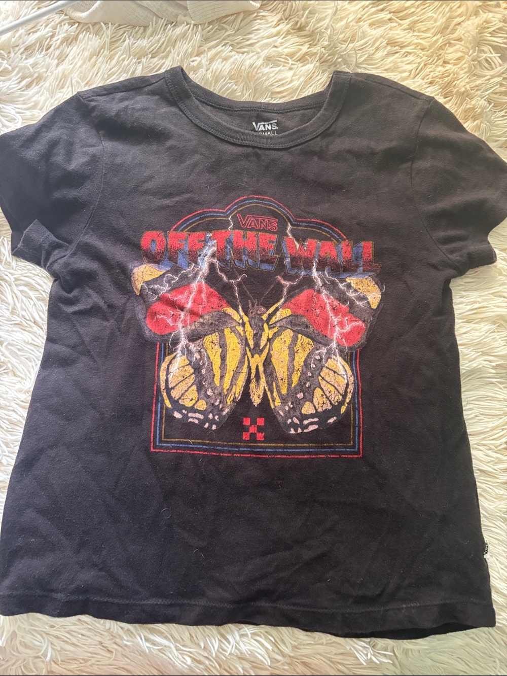 Vans Black Short Sleeve Tee with Butterfly 'Off The Wall' Graphic